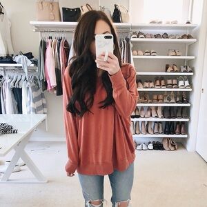Aerie | Distressed Oversized Crewneck Pullover Sweatshirt in Terracotta Size S/M